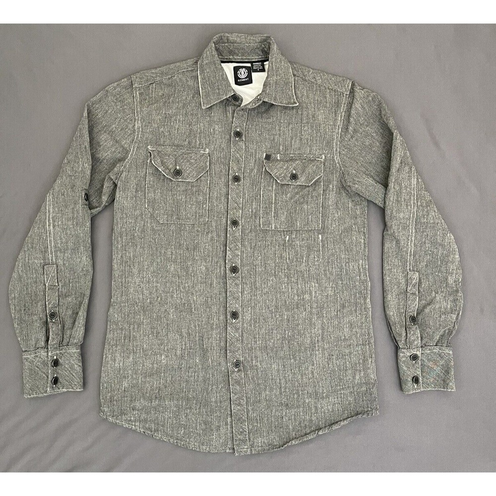 Element Mens Gray Long Sleeve Roll Tab Button Up Shirt Adult Small Dress Shirt